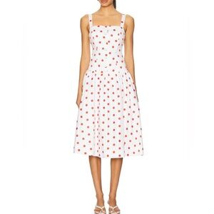 For Love And Lemons White and Red Polka Dot Midi Dress